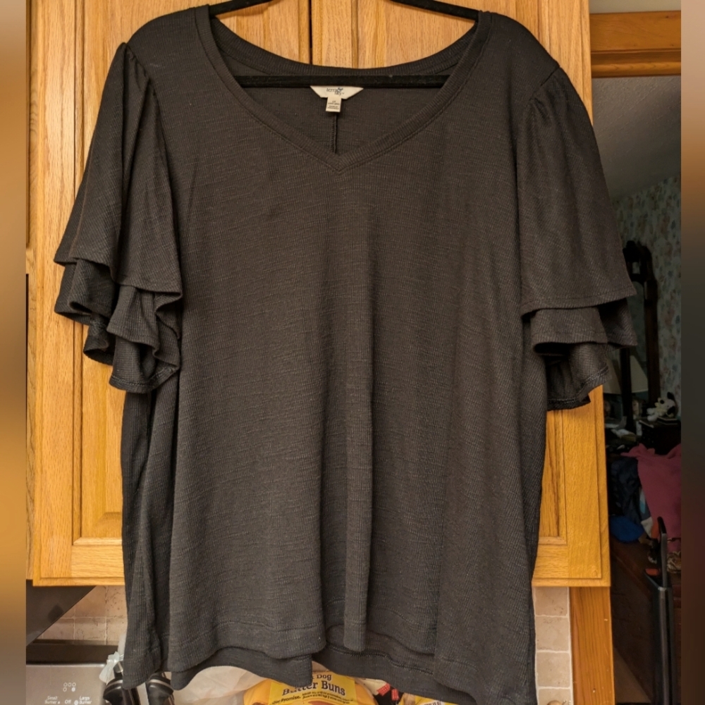 NWOT Black Ruffle Sleeve Top sz 1X Terra & Sky